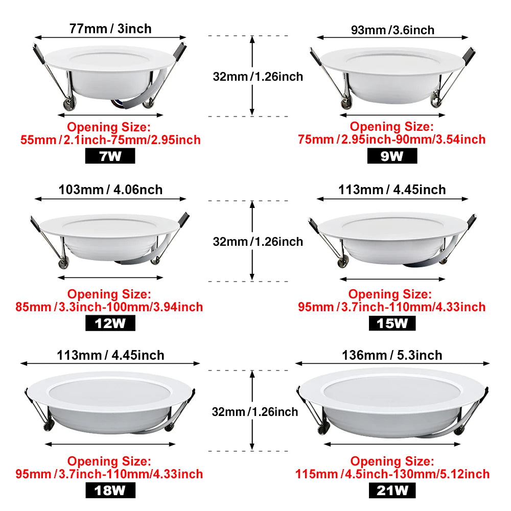 Simples Market 10-pack LED recessed round ceiling lights in white for 220V, with 7W–21W variants.