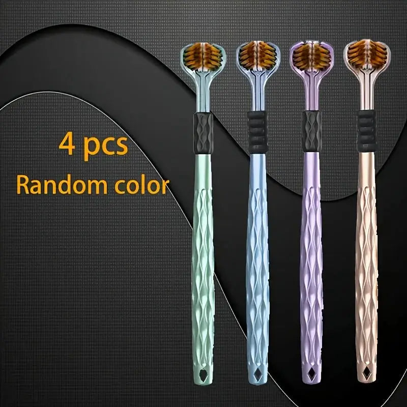 4 Piece Set Of Ergonomic Manual Toothbrushes With 3 Brush Heads Golden Volcanic Bristles Soft Grip Handle For Adults