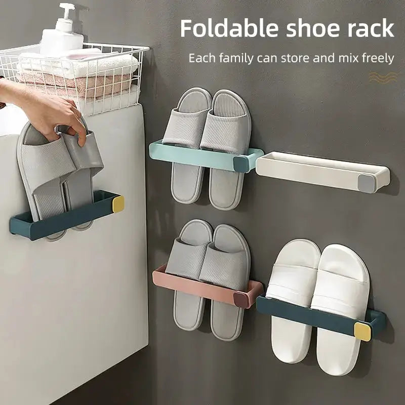 Macarone Bathroom Slipper Shelf Wall Mounted One Piece Shoe Rack Space Saving No Drilling