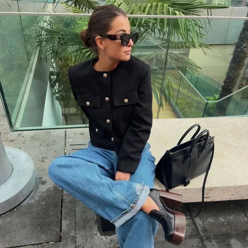 HXAO Autumn Long Sleeve Cropped Jacket Demi Season Layering For Casual Elegant Style
