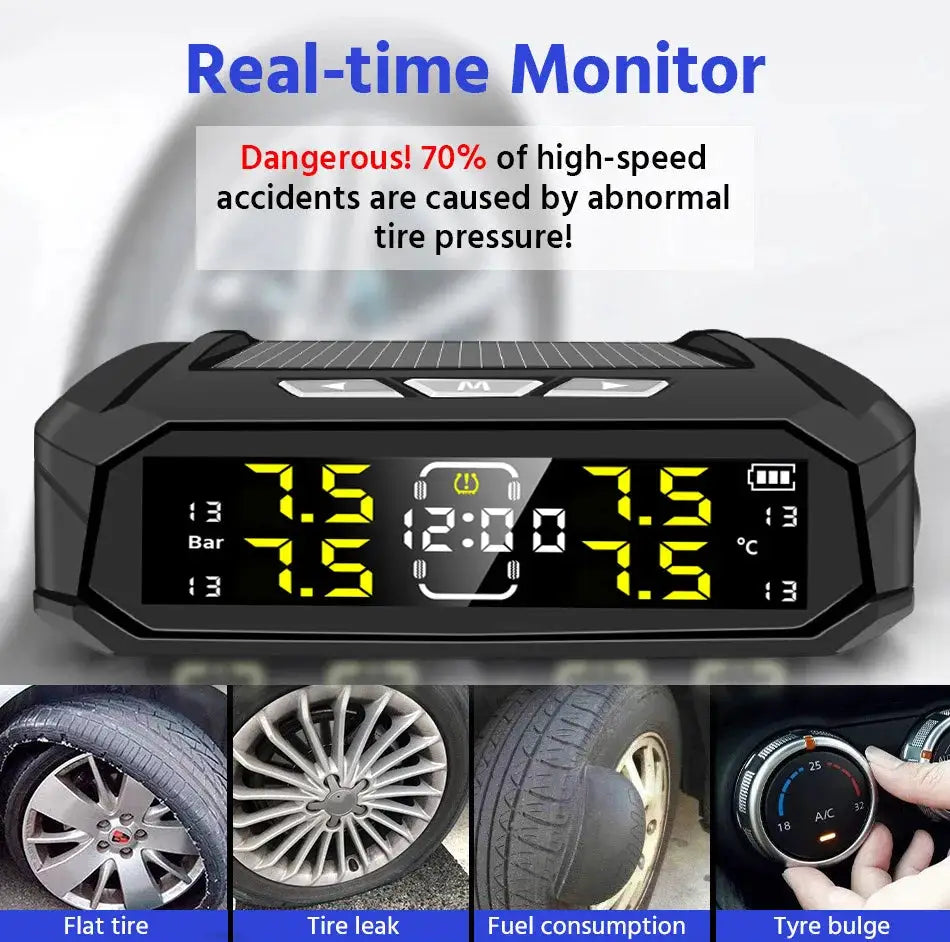 E-ACE TPMS monitor (8 Bar) by Simples Market with LCD display and solar power, four tire-status icons
