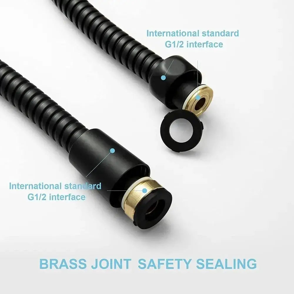 Simples Market stainless steel shower hose set, black/silver, two hoses, 1.5–3m, brass G1/2 fittings