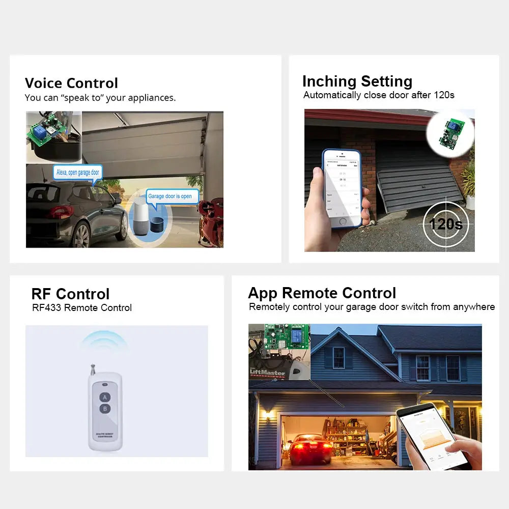 WIFI Smart Garage Gate Controller by Simples Market; voice control, RF433 remote, and app control