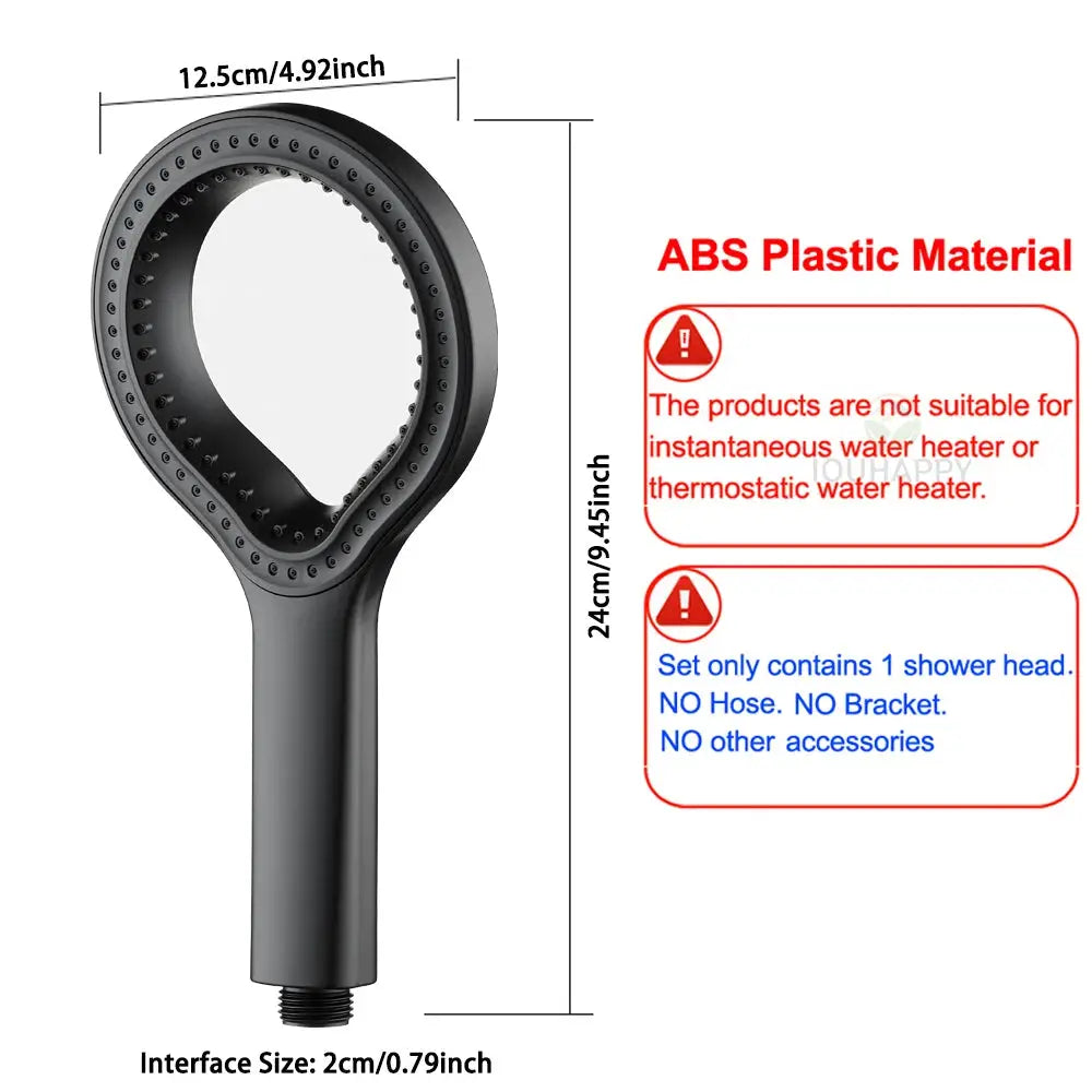 Ring-design high-pressure handheld shower head with circular nozzle ring by Simples Market, black ABS plastic