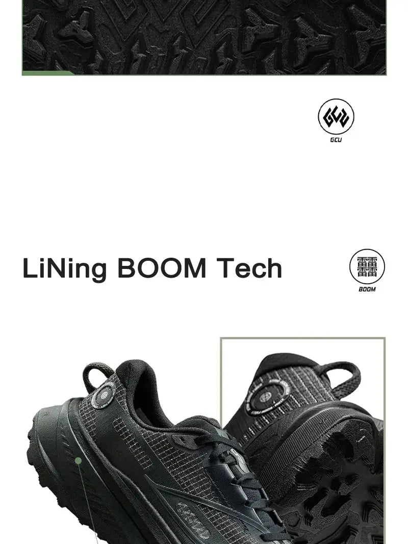 Li-Ning men's DI LU 2 trail running shoes, black/gray mesh upper with rugged outsole (2 shoes shown).