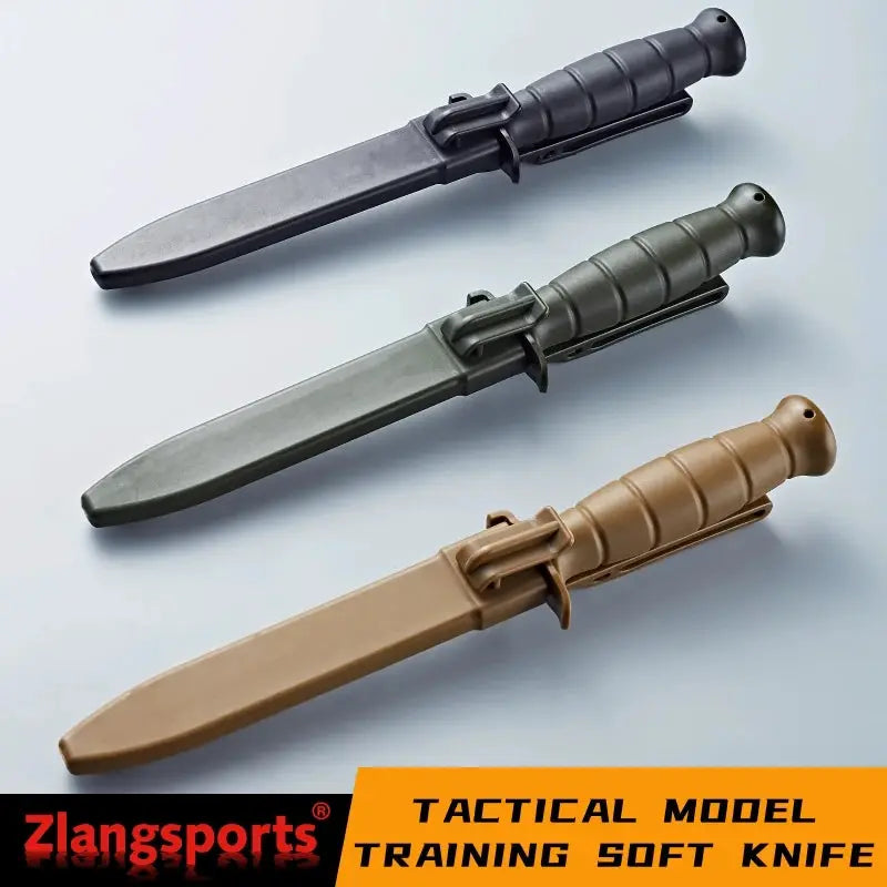 Zlangsports training fixed-blade knife set with ABS handles and TPE soft blades in black, olive green, and tan