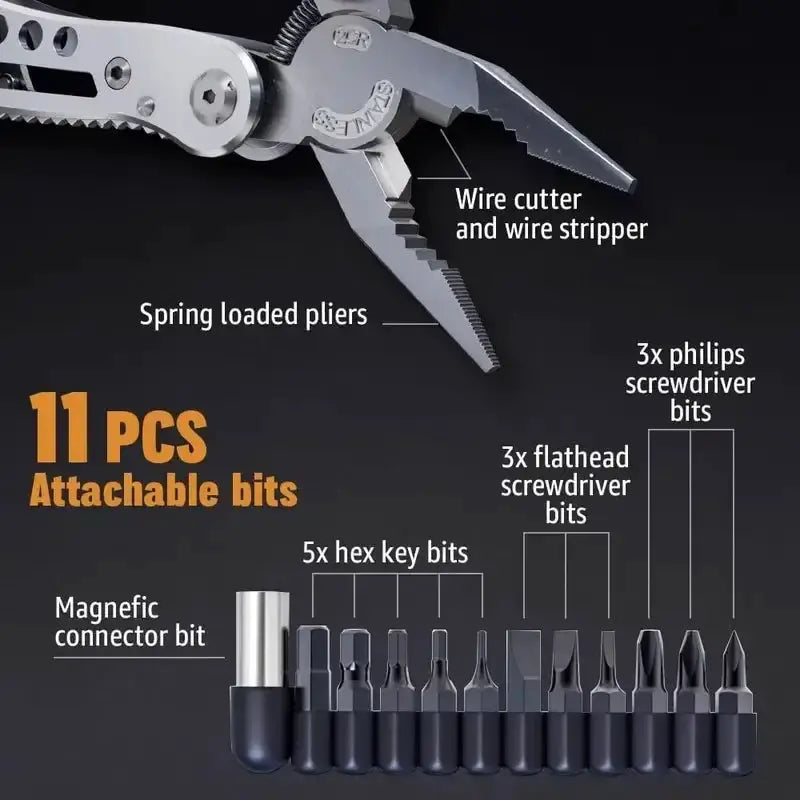Compact Pocket Multitool With 420 Steel Pliers 24 Functions Essential EDC Gear For Camping And Hunting