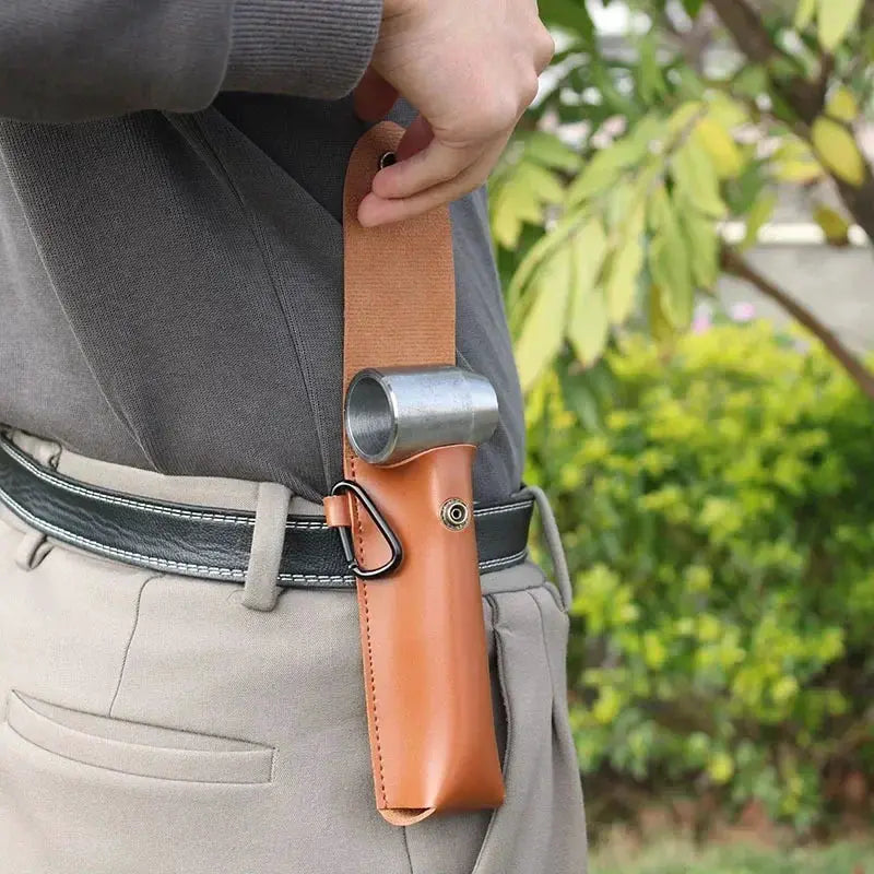 Simples Market Auger Wrench outdoor survival hand drill in tan leather sheath on belt