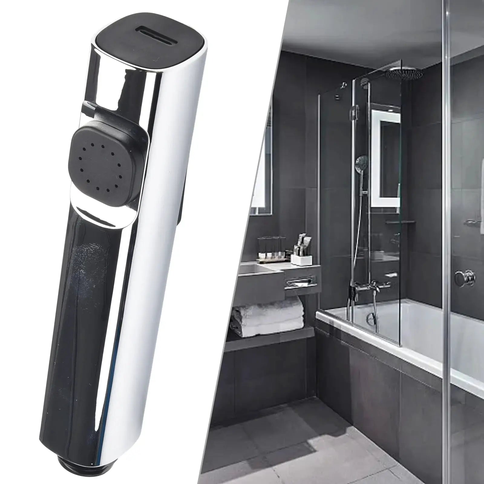 Handheld toilet bidet spray head by Simples Market, chrome with black ABS grip