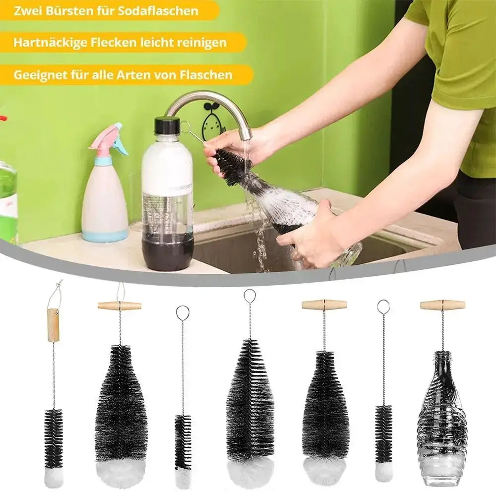SodaStream bottle brush set with beechwood handles and black bristles for glasses and bottles by Simples Market