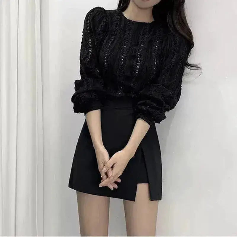 Wrap mini skirt, black, high-waist with asymmetrical front wrap detail