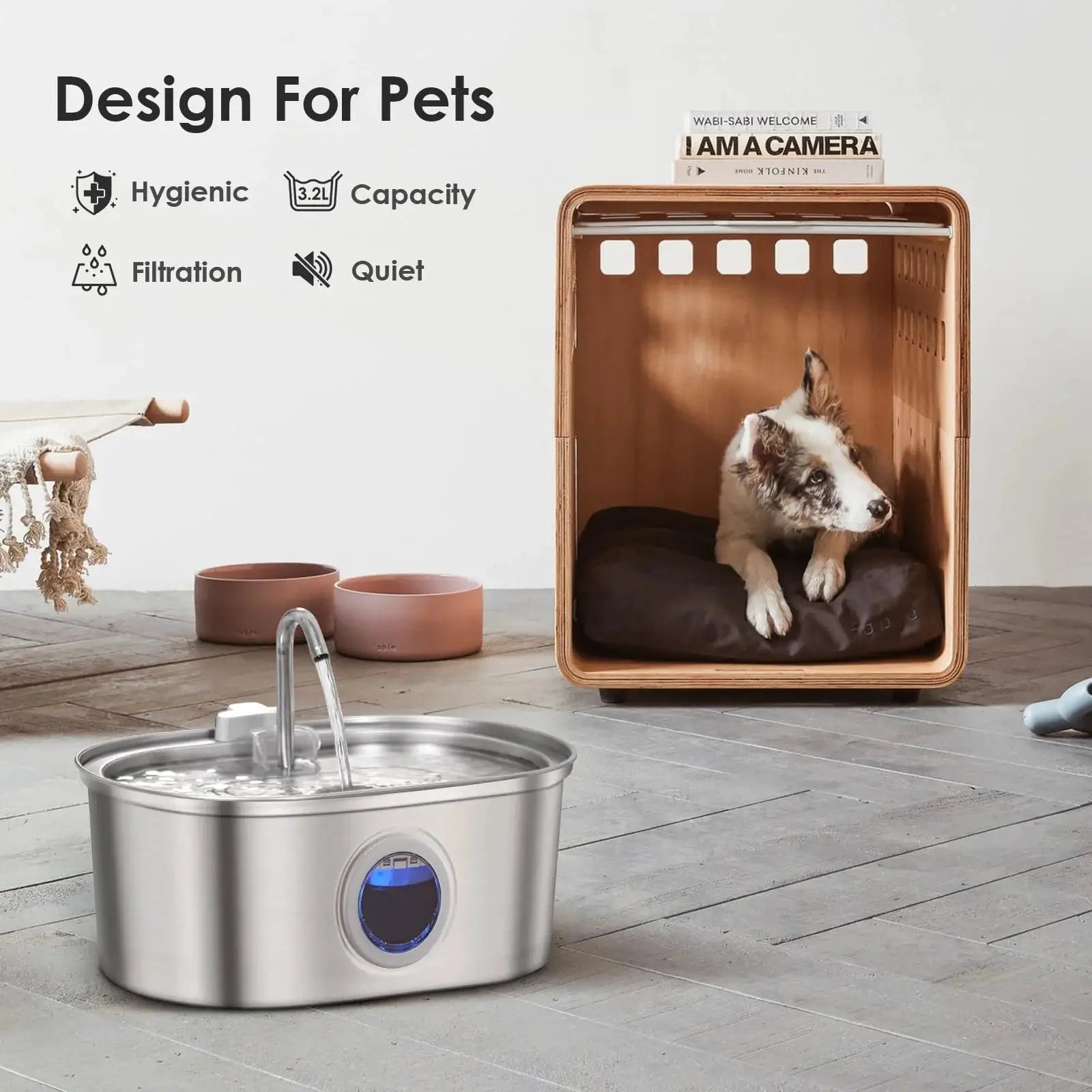 3.2L Stainless Steel Cat Water Dispenser With Clear Water Level Window