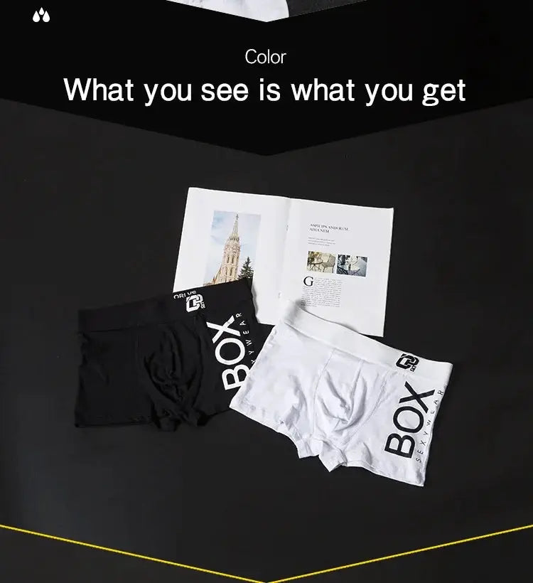 Simples Market men's cotton boxer underwear, black and white 2-pack with U-pouch, breathable.