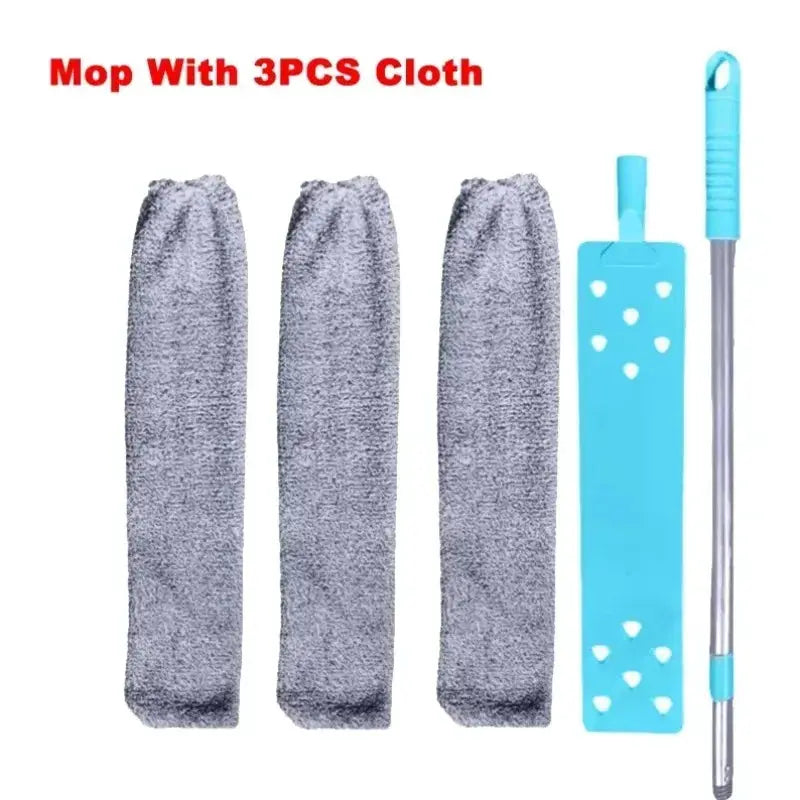 Telescopic mop with bendable head and 3 microfiber cloths, blue handle by Simples Market
