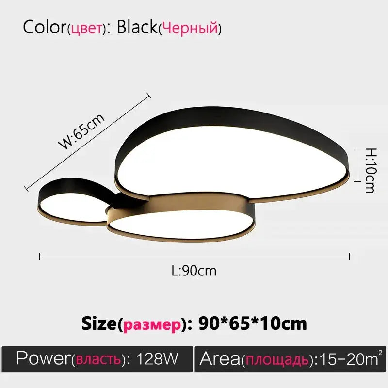 Simples Market Modern LED ceiling lamp with black circular rings, white light, remote control, 90×65×10 cm