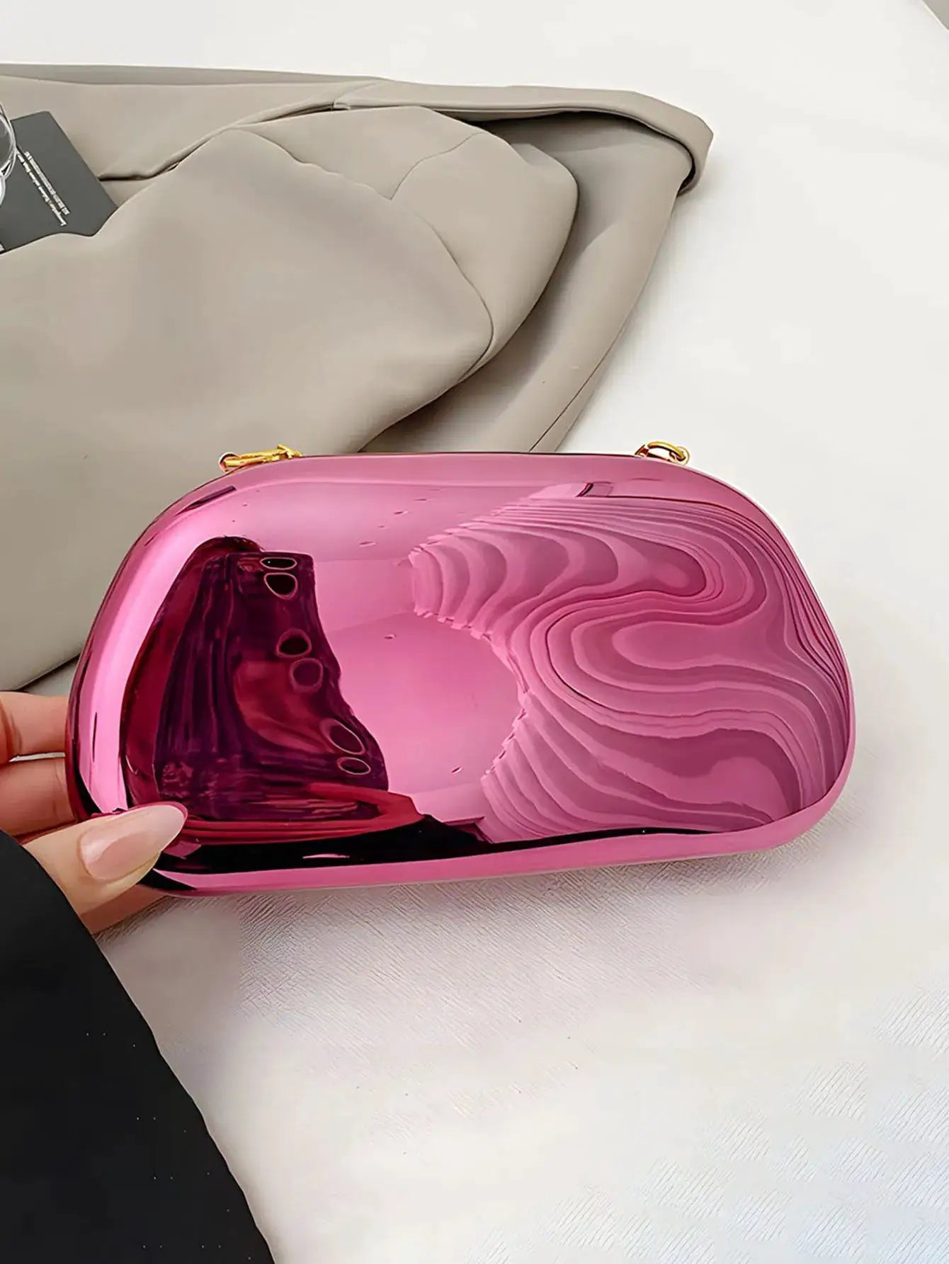 Acrylic pink box crossbody bag with gold hardware, Simples Market evening clutch