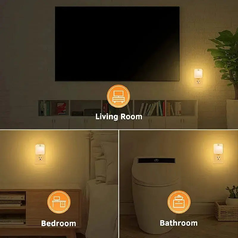 Night light motion-sensor LED lamp with EU/US plug by Simples Market, warm glow for living room, bedroom and bathroom