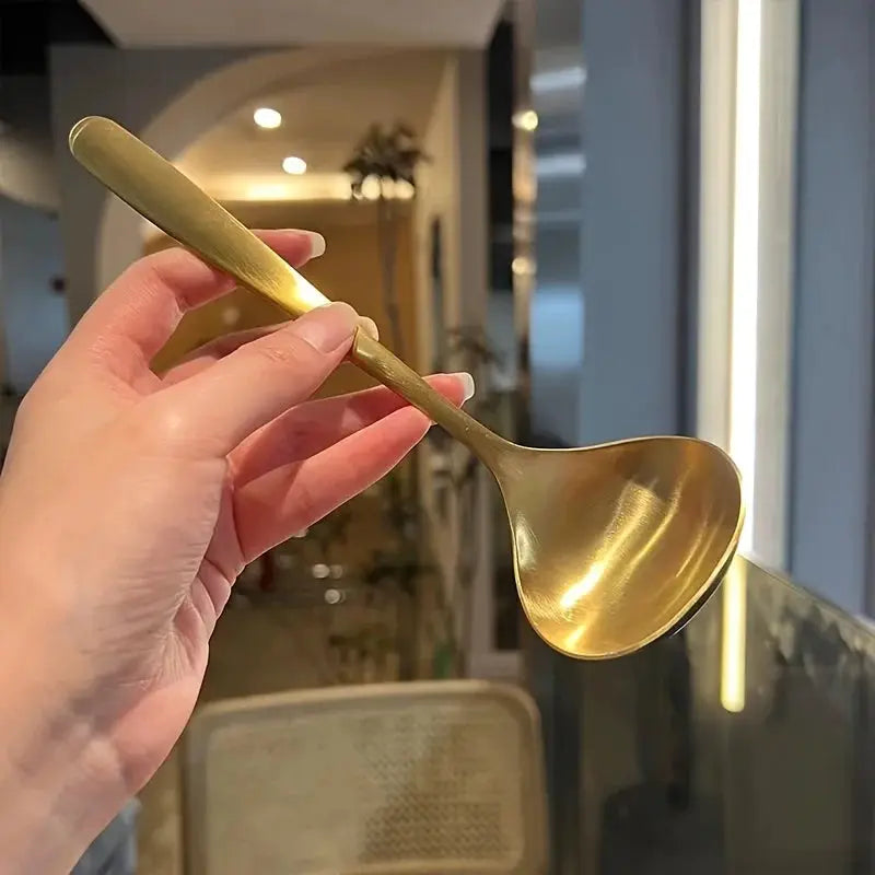 2 Pcs Golden Stainless Steel Large Spoons For Hot Pot Soup And Porridge With Long Handles Elegant Kitchen Utensils