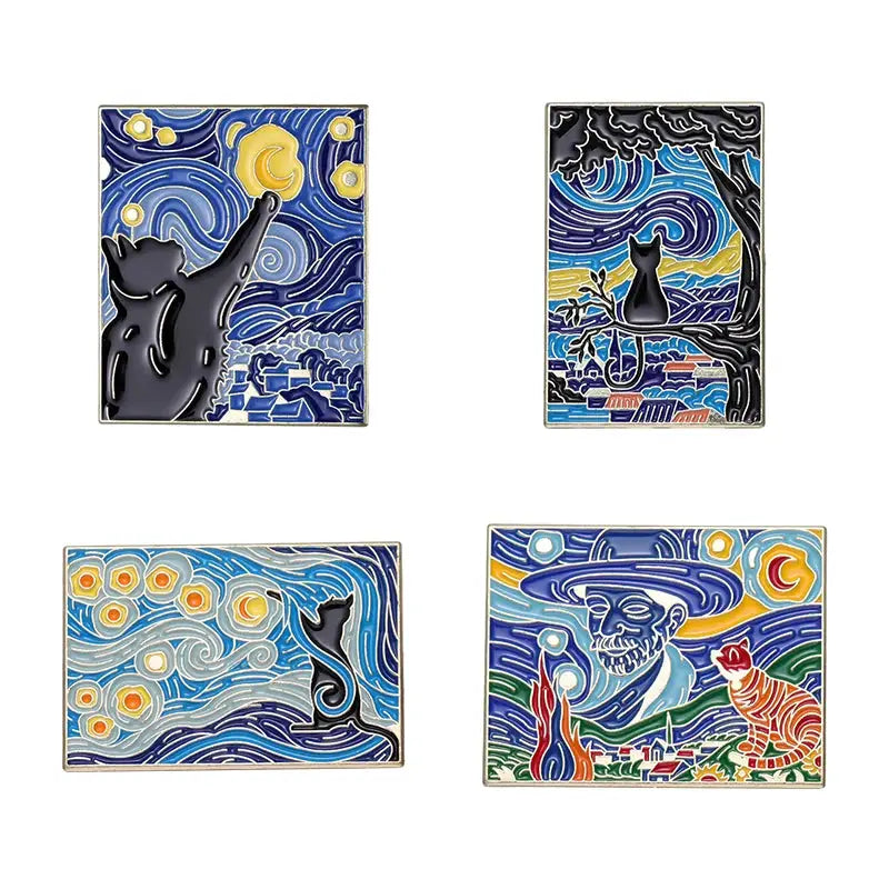 Enamel Pins Set Three To Five Pieces Tarot Cards Night Sky Black Cat Brooch Lapel Pin Punk Gothic Jewelry Gift