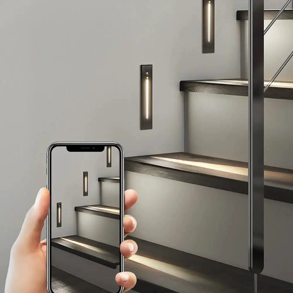 SANDIY smart stair light wall lamp set of 3, black metal, motion sensor, recessed LED step lights, 3W, Simples Market
