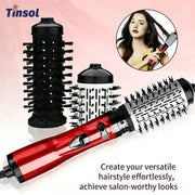 TINSOL 3-in-1 hot air brush by Simples Market, red styling tool with multiple brush attachments