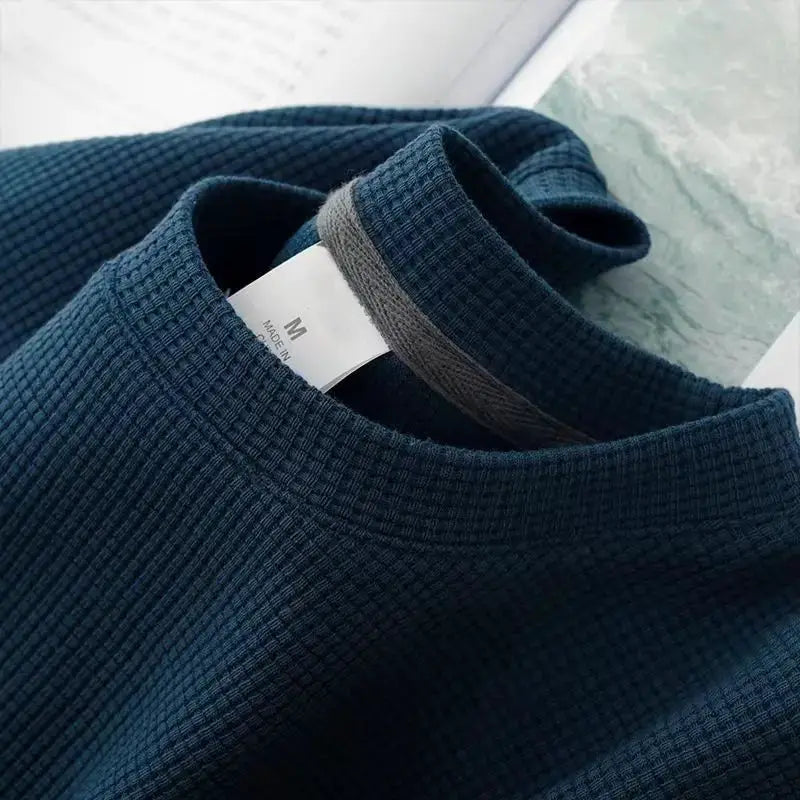 Waffle Knit Short Sleeve T Shirt For Men And Women Summer Japanese Round Neck Loose Casual Solid Color
