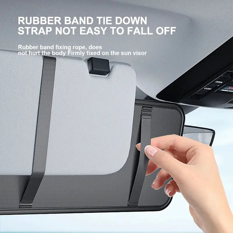 Car sun visor organizer in black leather with multi-pocket storage for sunglasses and cards