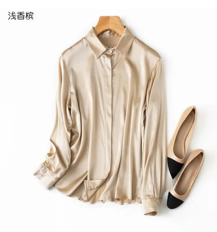 Tajiyane Women's Mulberry Silk Blend Long Sleeve Office Blouse