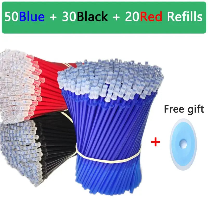 Simples Market erasable refill pen set, 100 pcs: 50 blue, 30 black, 20 red refills with free gift eraser wheel