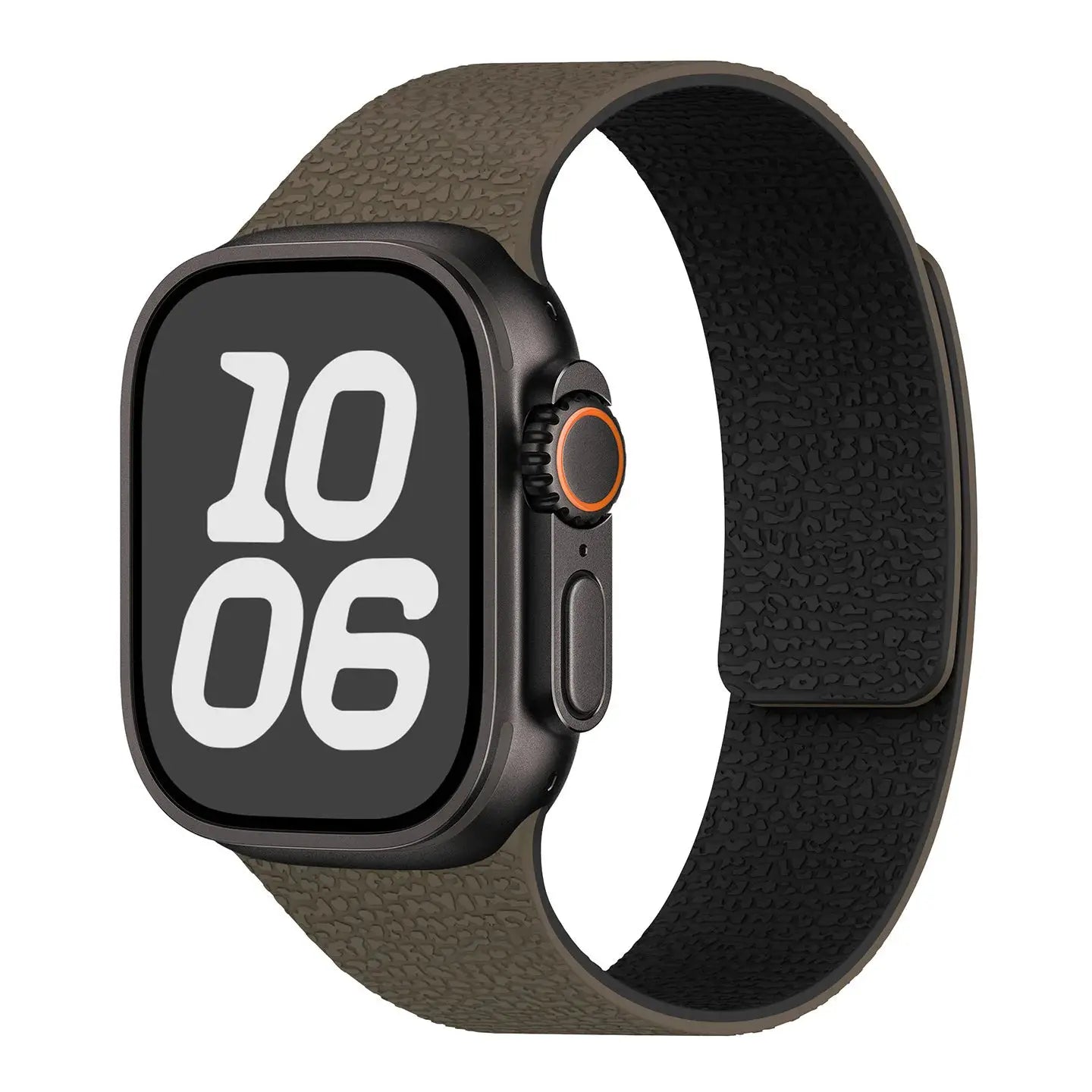 Simples Market silicone magnetic strap for Apple Watch, tan/brown band with magnetic clasp, fits 40–49mm.