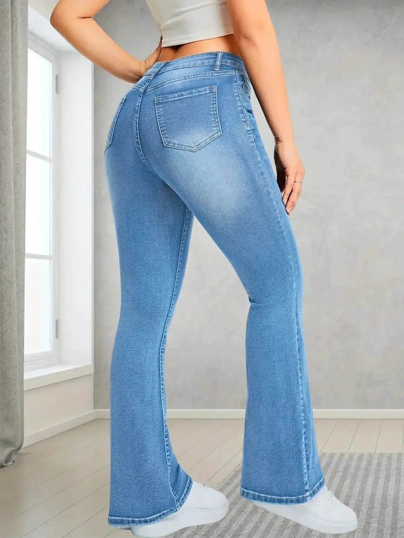Womens Denim Trousers High Waist Wide Leg Streetwear Loose Fit