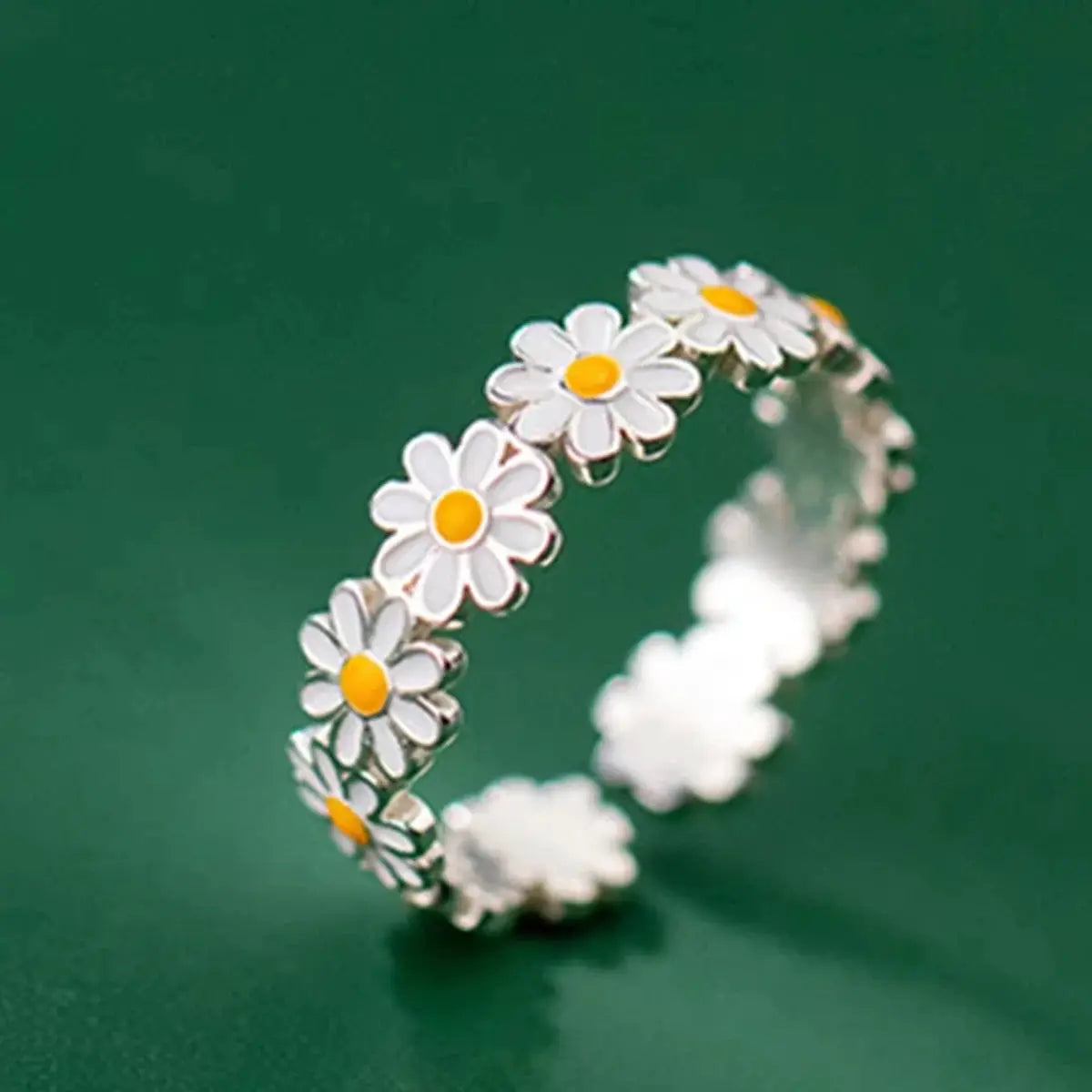 Enamel Daisy Flower Open Ring For Women Korean Inspired Style Trendy Jewelry Wedding Gift