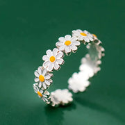 Enamel Daisy Flower Open Ring For Women Korean Inspired Style Trendy Jewelry Wedding Gift