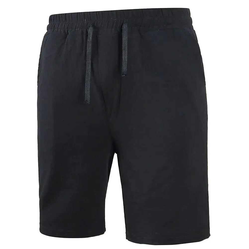 Men's cotton-linen shorts by Simples Market, black, with drawstring waist for summer, sizes S-3XL.