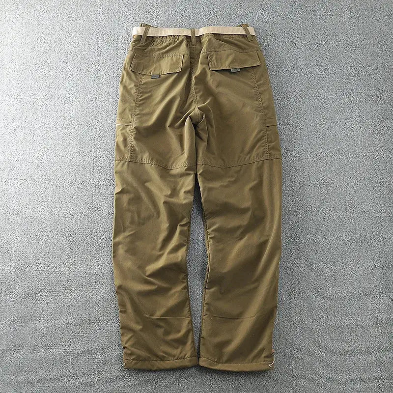 Simples Market men's waterproof windproof fleece-lined outdoor pants, olive-brown, straight-leg with multiple pockets