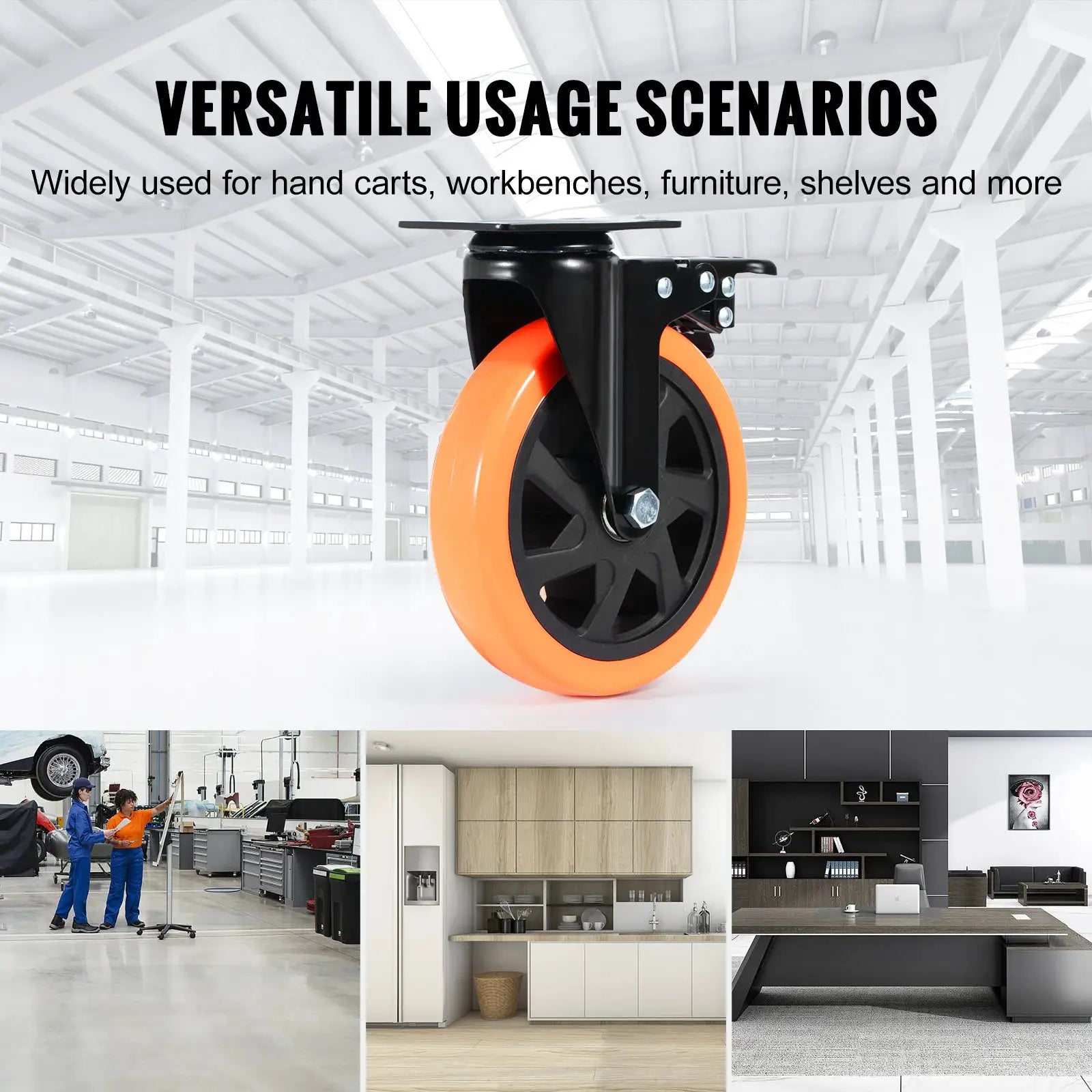 SucceBuy 2 to 6 Inch PVC Caster Wheels Set of 4 Swivel Plate Casters with AB Lock Non-Marking for Carts and Workbenches