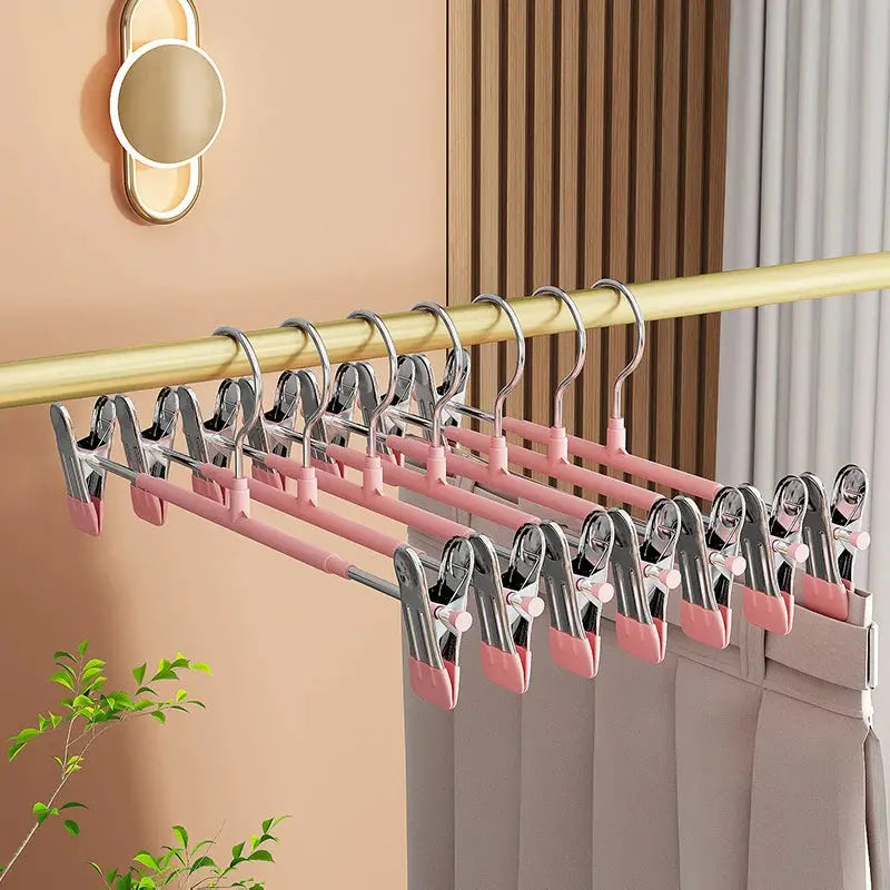 ClosetEase Five Pieces Adjustable Pants And Skirt Hangers With Non Slip Clips For Women Secure Grip To Prevent Slips