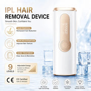 Simples Market IPL 3-in-1 hair removal device with cooling, 999,900 flashes, 9 energy levels, white with rose-gold trim.