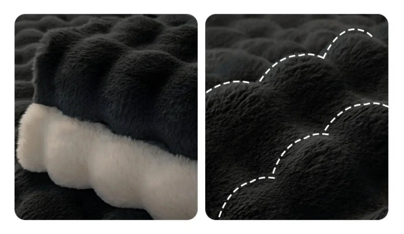 Simples Market faux rabbit fur sofa slipcover in black; thick plush non-slip cushion for living room decor