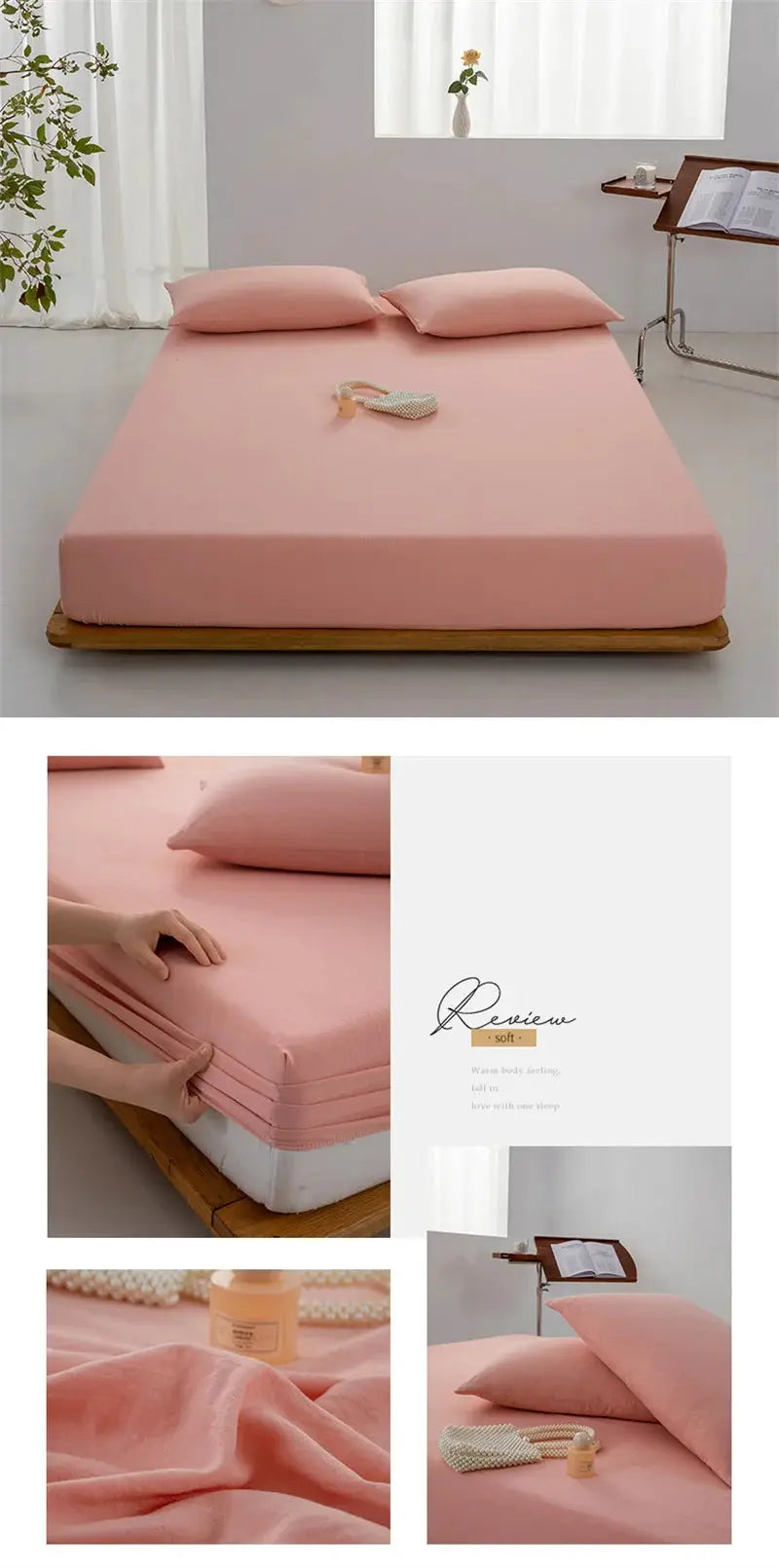 Pink soft cotton fitted sheet for king/queen size mattresses with elastic edges