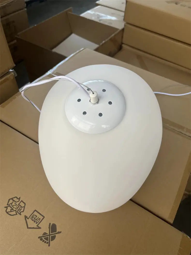 Nordic white glass ball pendant light with round metal canopy