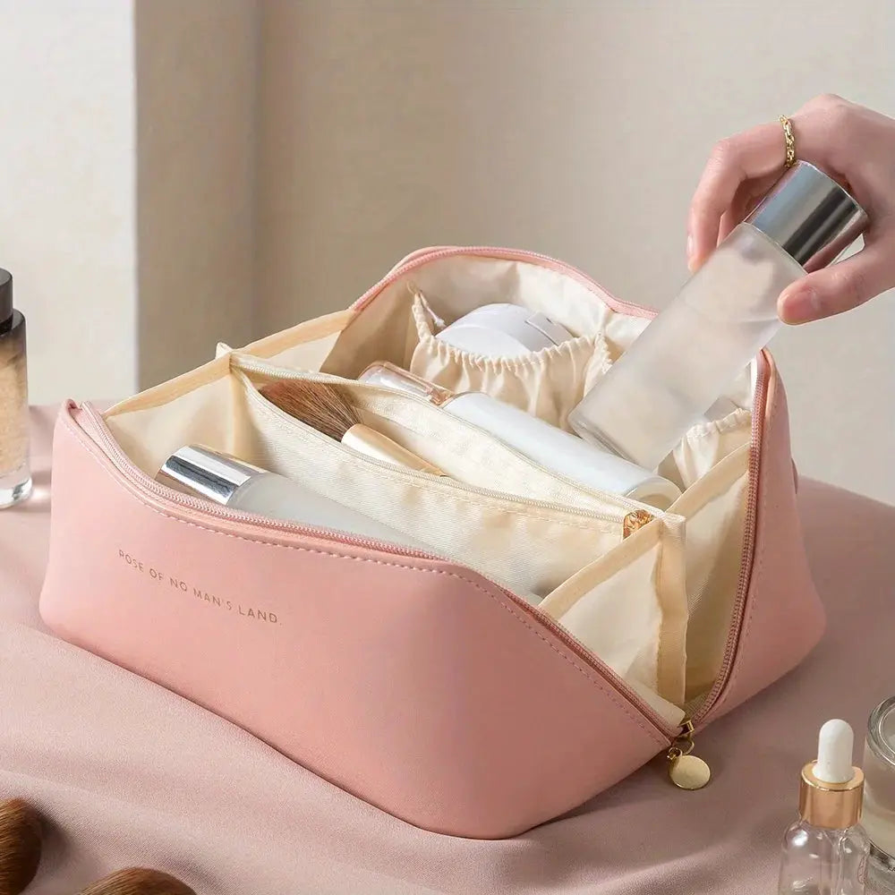 Luxora Makeup Organizer Premium PU Leather Travel Cosmetic Bag With Large Interior For Easy Access And Secure Storage