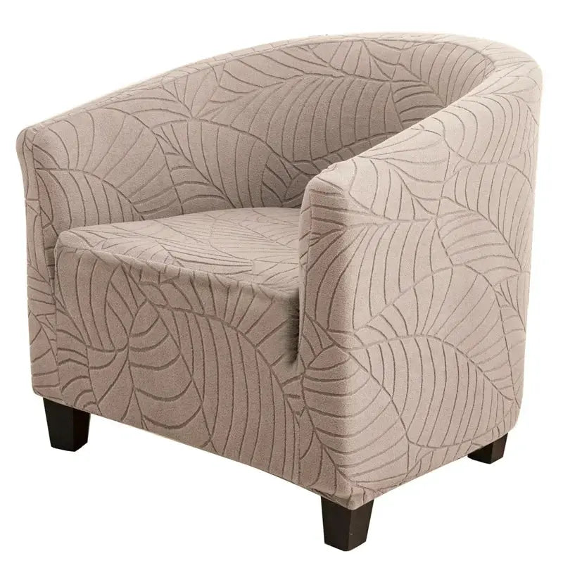 Elastic club chair cover beige leaf jacquard by Simples Market; single-arm living room slipcover.