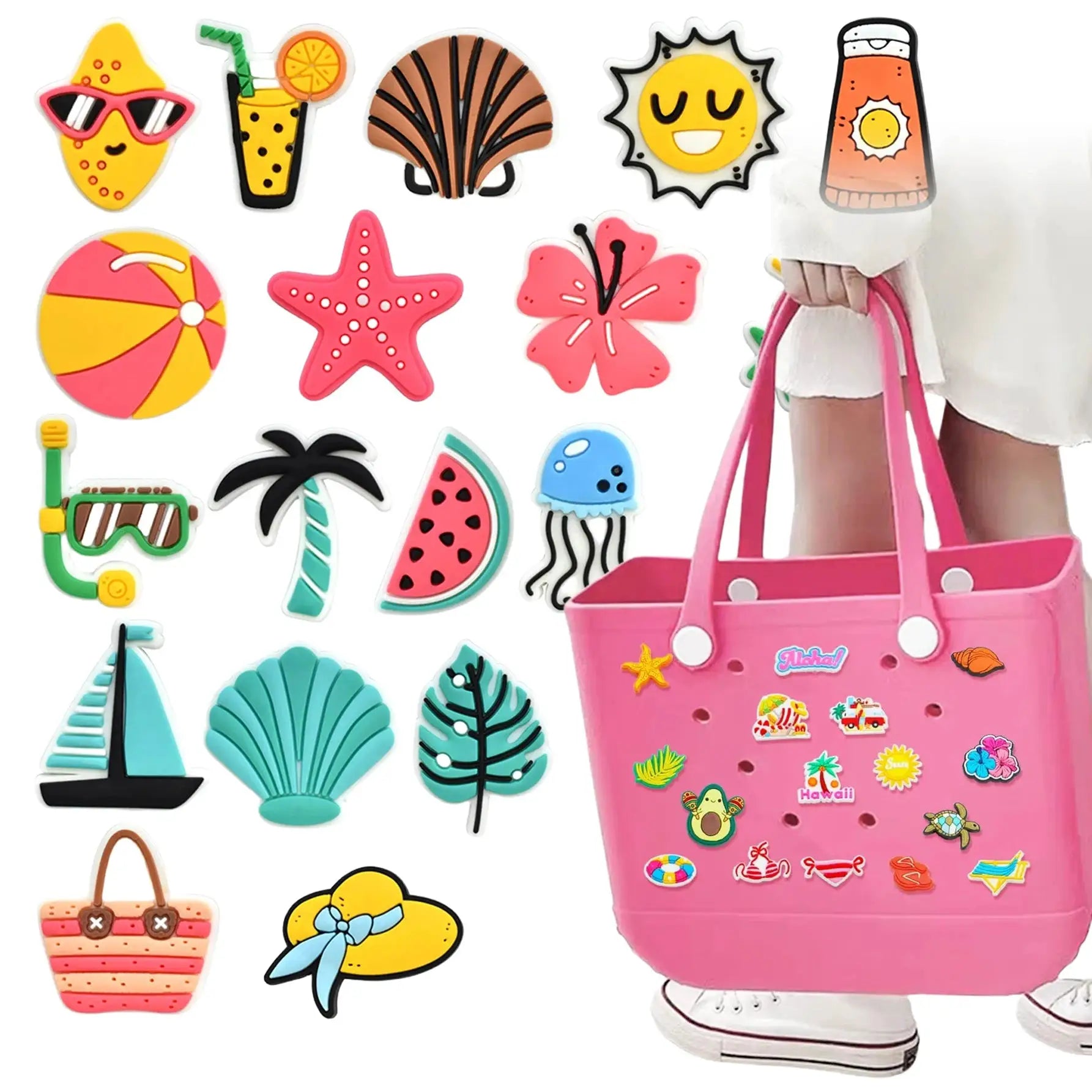 18 Pieces Rubber Bag Accessories Random Pairing Decorative Buckles for Women Beach Tote Handbag Summer Decoration