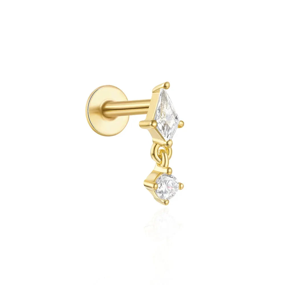 AIDE geometric helix piercing earring in gold-tone with diamond-shaped and round zircon drops