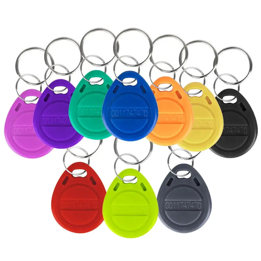 Assorted-color EM4100 125KHz RFID keyfobs with key rings, read-only proximity ID tags (10–20 pcs)