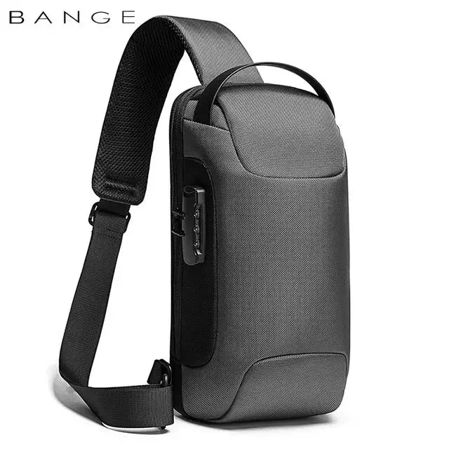 BANGE chest bag crossbody anti-theft design with USB charging port, waterproof fabric