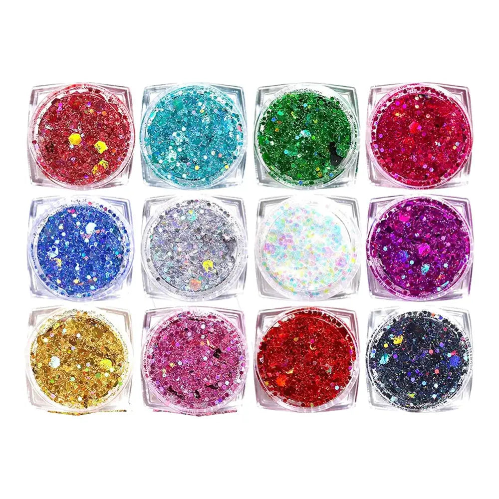 NovaGlow 12 Color Face and Body Glitter Gel with Holographic Sequins for Festivals Parties and Prom Night