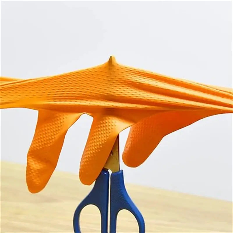 Heavy Duty Orange Nitrile Gloves 8 Mil Disposable With Diamond Textured Grip For Mechanic Safety And Work Gloves