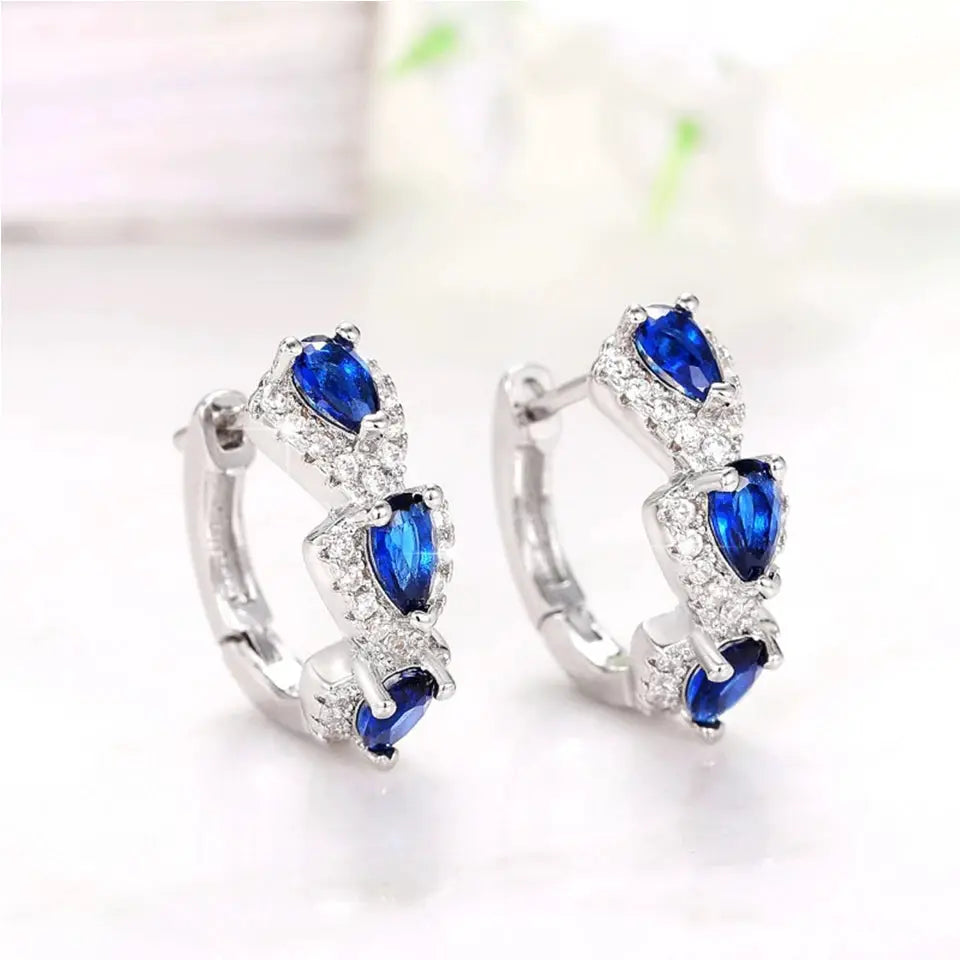 ZAKOL Pear Blue CZ Circle Hoop Earrings For Women Silver Tone Jewelry Wedding Party Accessories
